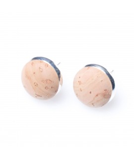 Beige Button shaped earrings in cork